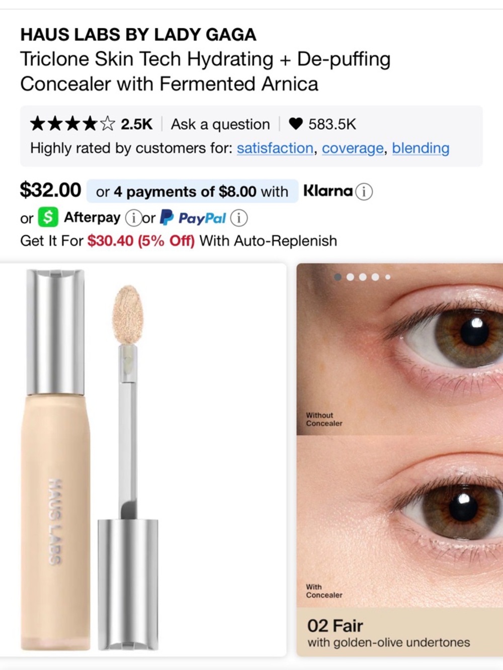 Haus Labs Triclone Skin Tech Hydrating + De-puffing Concealer 02 fair golden